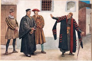 „Powiedz mi nie litości, strażniku, patrz na niego”, ilustracja z „Kupca weneckiego”, ok. 1910 autorstwa James Dromgole Linton